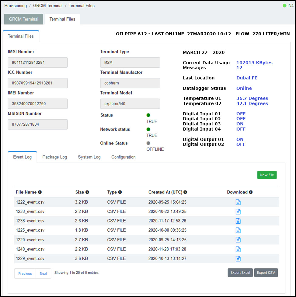 Inmarsat Remote Terminal Manager logfiles